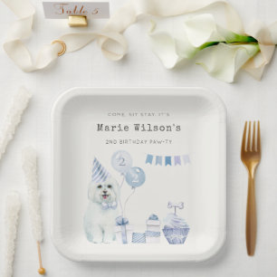 Cute Boys Blue Party Puppy Dog Any Age Birthday Paper Plate