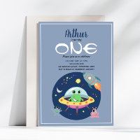 Cute Boys Blue Space Alien Galaxy 1st Birthday