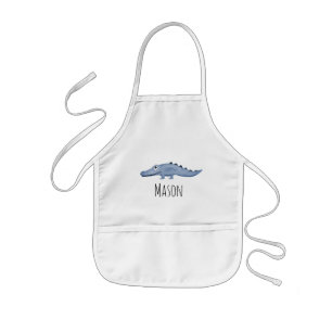 Cute Boy's Blue Watercolor Crocodile Safari Name Kids Apron