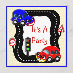 Cute Boys Cars Themed Party Invitation