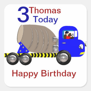 Cute Boys Cement Mixer Truck Birthday Stickers