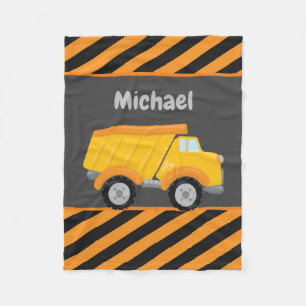Cute boys construction dump truck add name fleece blanket