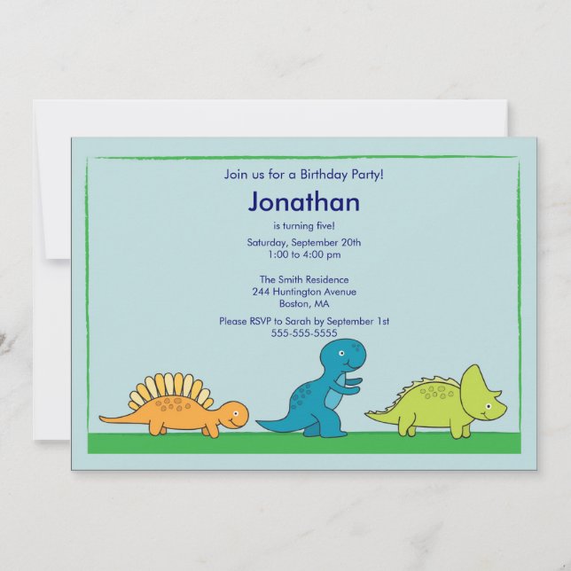 Cute Boys Dinosaur Birthday Party Invitation (Front)