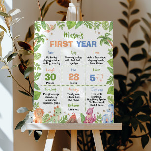 Cute Boys Dinosaur Birthday Party Milestone Poster