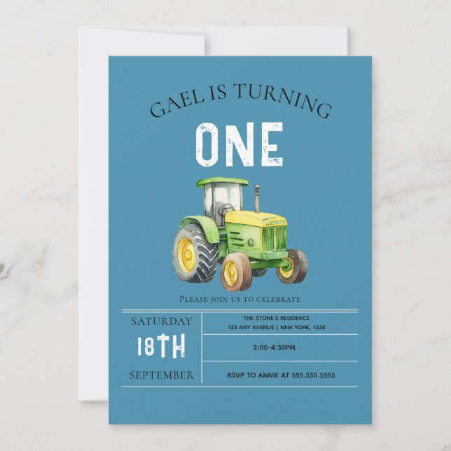 Cute Boys Farm Animals & Red Tractor 1st Birthday Invitation (Front)