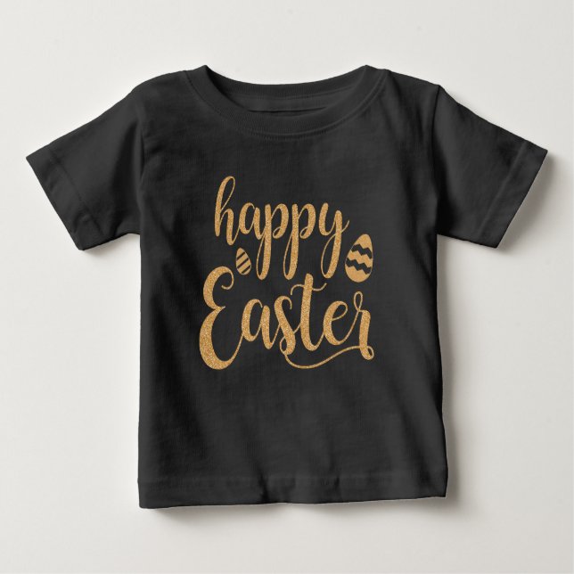 Cute Boys Happy Easter Black Gold Baby T-Shirt (Front)