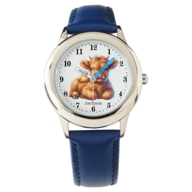 Cute boys highland cow add name  watch (Front)