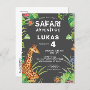 Cute Boys Jungle Safari Giraffe Birthday Invitation Postcard