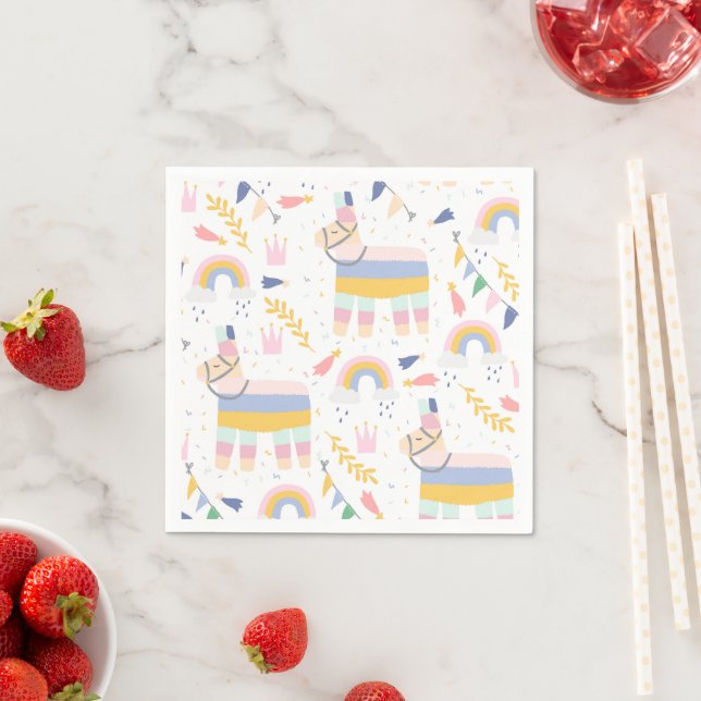Cute Boy's Llama Rainbow Birthday Party Napkin (Insitu)