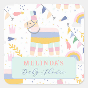 Cute Boy's Llama Rainbow Birthday Party    Square Sticker