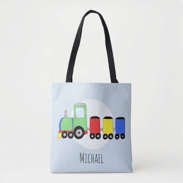 Cute Boy's Locomotive Train with Name Tote Bag (Front)