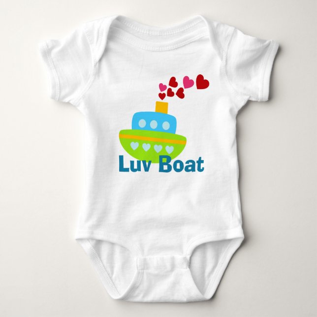 Cute Boys Luv Boat With Hearts Baby Bodysuit (Front)