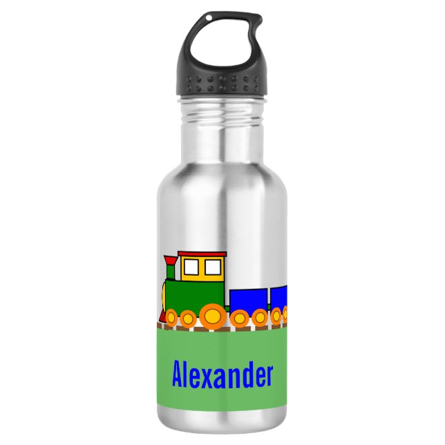 Cute Boy's Name Colourful Train 532 Ml Water Bottle (Front)