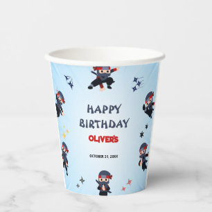 Cute Boys Ninja Warrior Karate kids 3rd Birthday  Paper Cups