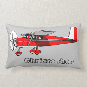 Cute Boy's Pillow, Red Aeroplane w/ Name Lumbar Cushion