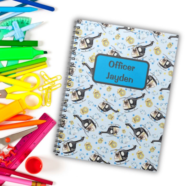 Cute Boys Police Helicopter Print Notebook (Creator Uploaded)