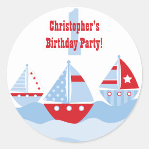 Cute boy's sailboats birthday party stickers