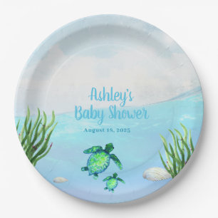 Cute Boys Sea Turtle and Ocean Baby Shower       Paper Plate