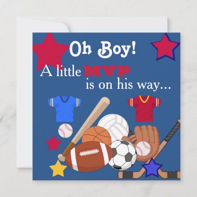 Cute Boys Sports Baby Shower Invitation HOCKEY (Front)