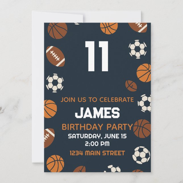 Cute Boys Sports Football Birthday Party Invitation (Front)