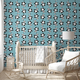 Cute boys tiled panda bear pattern wallpaper