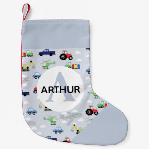 Cute Boys Transport Tractor Digger Pattern Kids Small Christmas Stocking
