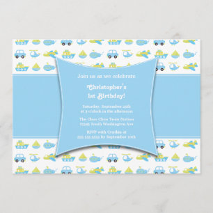 Cute boys travel time birthday party invitation