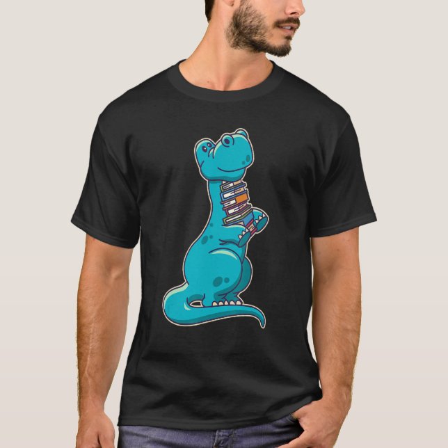 Cute Brachiosaurus Dinosaur With Books T-Shirt (Front)