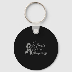 Cute Brain Cancer Awareness Month Grey Ribbon Men Key Ring