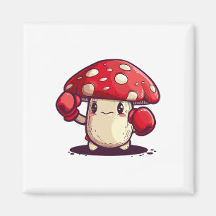 Cute Brave Mushroom With Boxing Gloves For Fungus Magnet