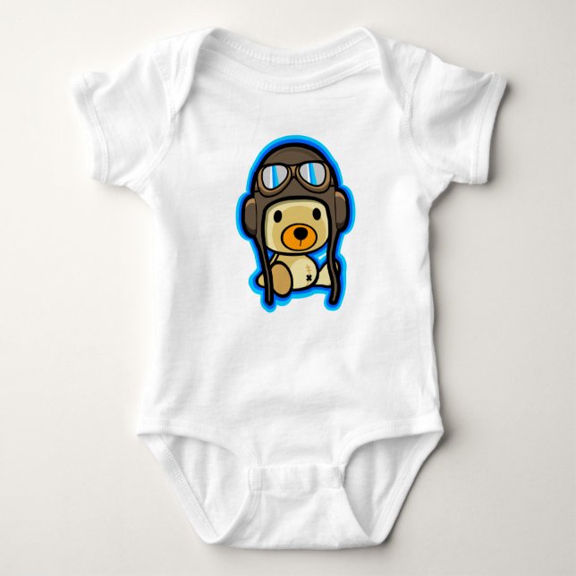 Cute brave teddy bear pilot baby bodysuit (Front)