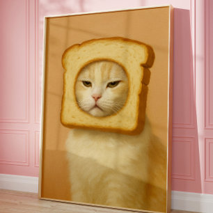 Cute Bread Cat Funny Aesthetic Wall Art Print
