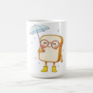 Cute Bread Character with Umbrella – Cosy Rainy  Coffee Mug
