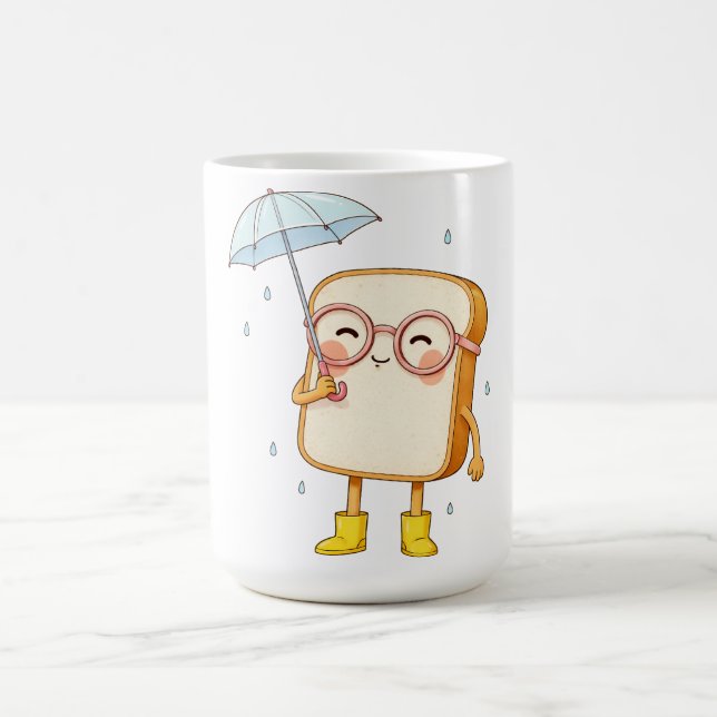 Cute Bread Character with Umbrella – Cosy Rainy  Coffee Mug (Center)