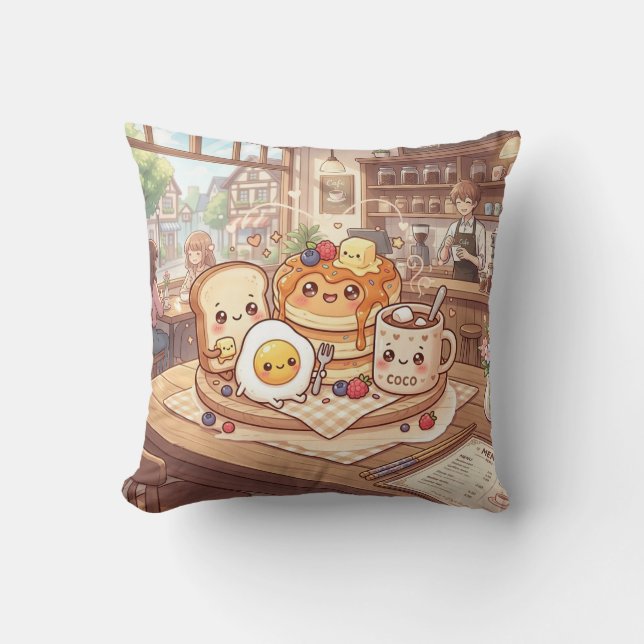 Cute Breakfast Café Pillow (Front)
