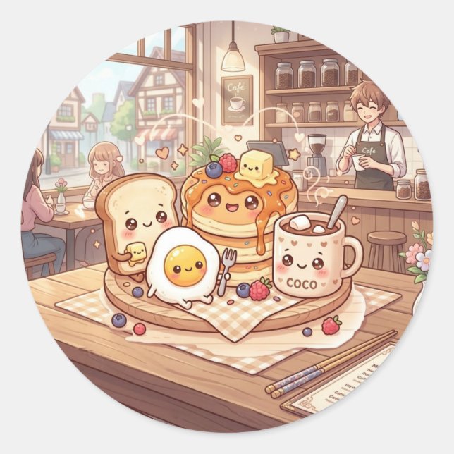 Cute Breakfast Cafe Sticker (Front)