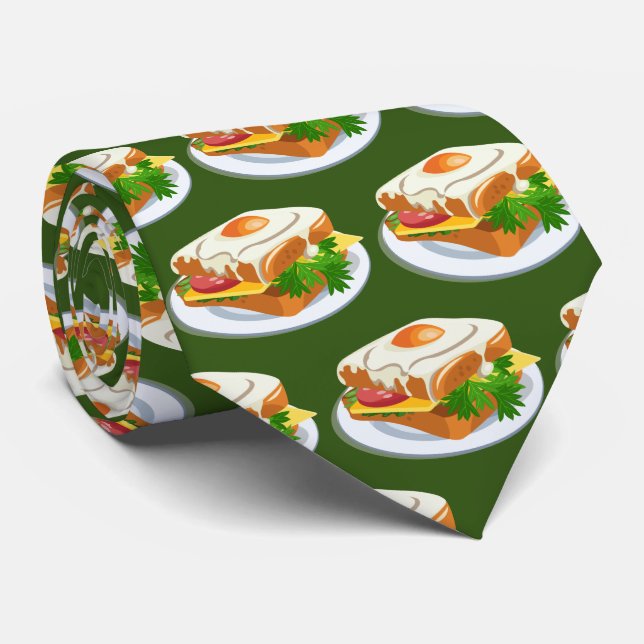 Cute Breakfast egg sandwich tiled pattern Tie (Rolled)