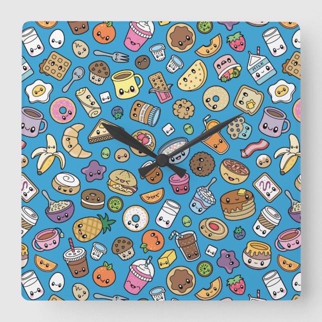 Cute Breakfast Food Square Wall Clock (Front)