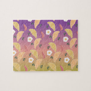 Cute Breakfast Pattern and Rainbow Ombre Gradient Jigsaw Puzzle