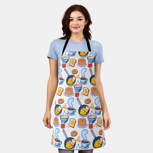 Cute Breakfast Pattern – Kawaii Food Seamless Apron (Worn)