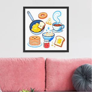 Cute Breakfast Pattern – Kawaii Food Seamless Canvas Print