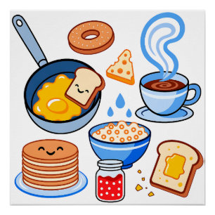 Cute Breakfast Pattern – Kawaii Food Seamless Poster