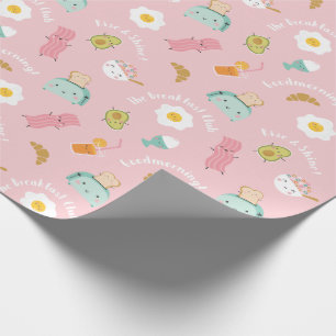 Cute Breakfast with toast, bacon and eggs on pink Wrapping Paper