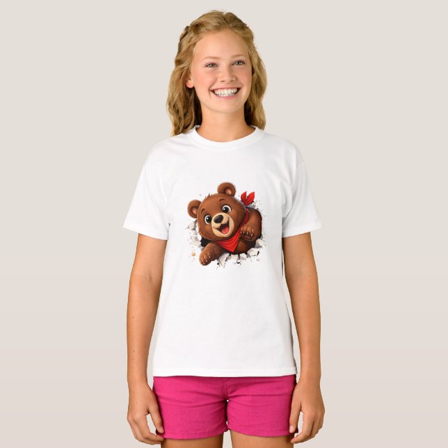 Cute Breakthrough Bear – Funny Front & Back  T-Shirt (Front Full)