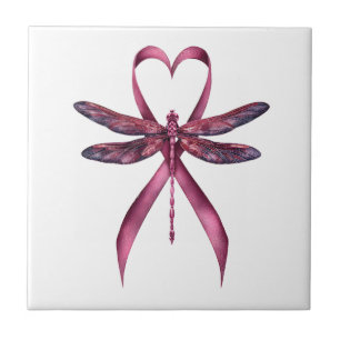 Cute Breast Cancer Heart Dragonflies Awareness Wom Ceramic Tile