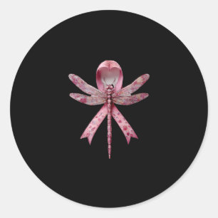 Cute Breast Cancer Heart Dragonflies Awareness Wom Classic Round Sticker