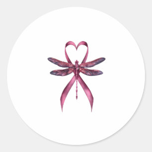 Cute Breast Cancer Heart Dragonflies Awareness Wom Classic Round Sticker
