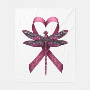 Cute Breast Cancer Heart Dragonflies Awareness Wom Fleece Blanket
