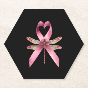 Cute Breast Cancer Heart Dragonflies Awareness Wom Paper Coaster