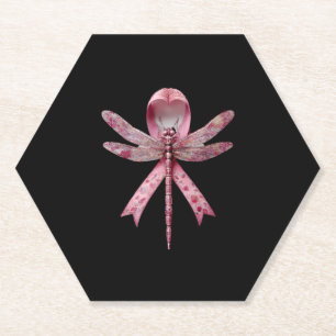 Cute Breast Cancer Heart Dragonflies Awareness Wom Paper Coaster